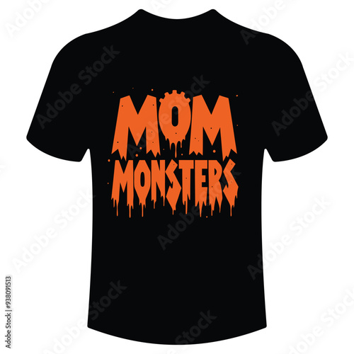 Vector Halloween design 'Mom of Monsters' with spooky fonts and festive jack-o'-lanterns.