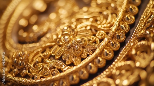 Close-up of golden jewelry with intricate designs, luxury accessories and craftsmanship concept, elegant background