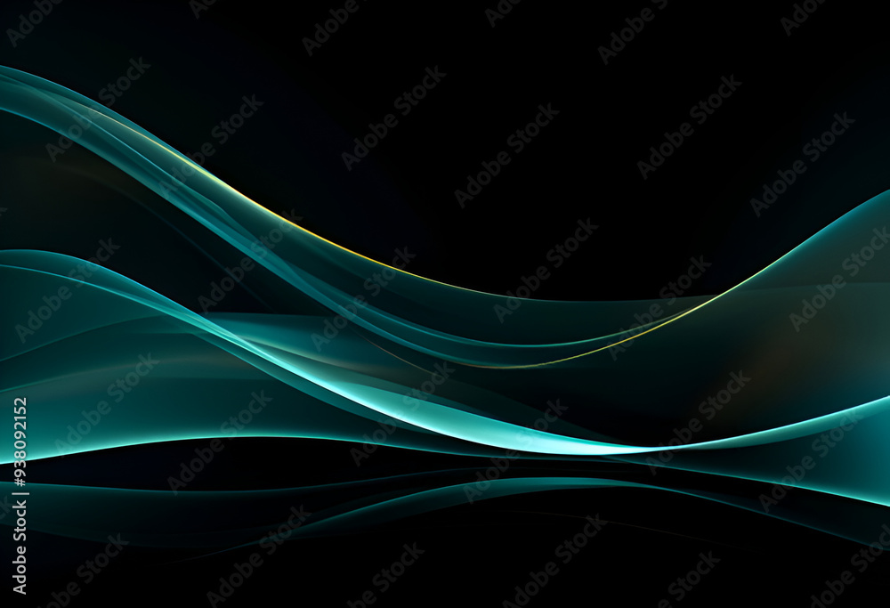 Abstract background with turquoise glowing lines on dark background, smooth curves, wavy dark turquoise lines, conceptual gradient background. Abstract background with turquoise glowing lines on dark background, smooth curves, wavy dark turquoise lines, conceptual gradient background.