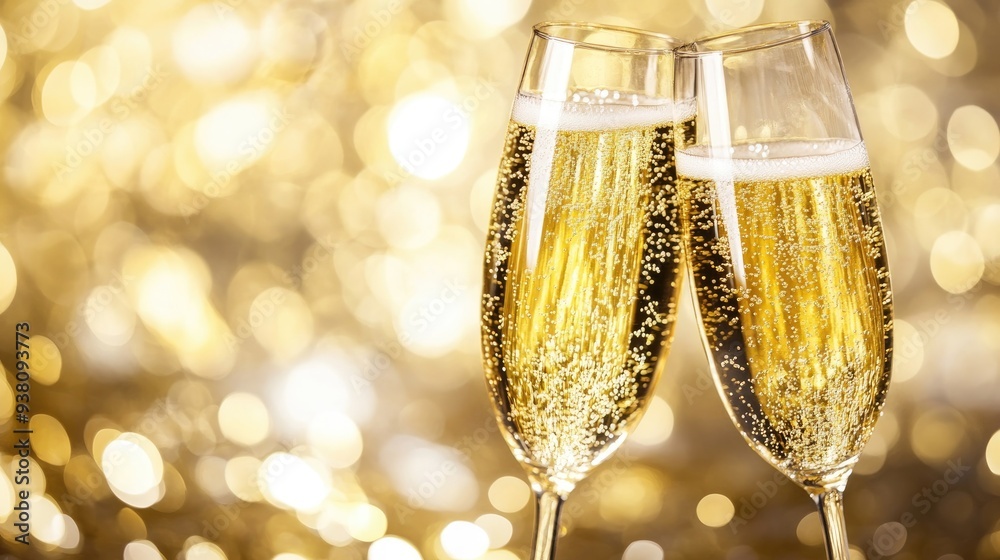 Golden champagne glasses clinking in a toast, celebration and luxury lifestyle concept, elegant background Golden champagne glasses clinking in a toast, celebration and luxury lifestyle concept, elegant background