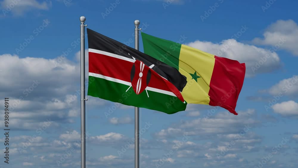 Republic of Senegal and Kenya flags flying together, video concept of the relationship, two country cooperation concept Republic of Senegal and Kenya flags flying together, video concept of the relationship, two country cooperation concept