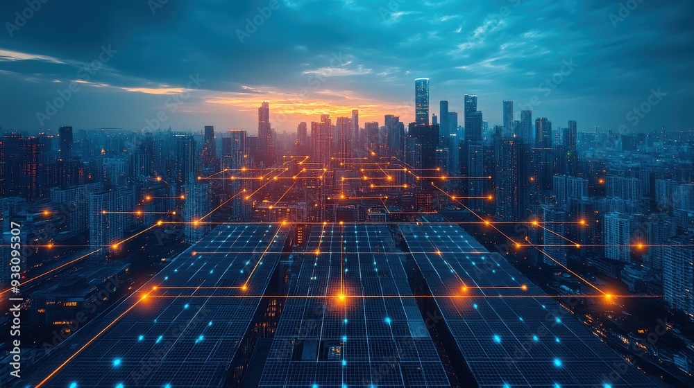 Solar panels and glowing ESG icons on a rooftop depict the modern architecture's dedication to clean energy and responsible governance. Solar panels and glowing ESG icons on a rooftop depict the modern architecture's dedication to clean energy and responsible governance.