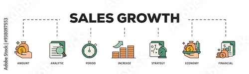 Sales growth icon infographic illustration concept with icon of financial, increase, economy, strategy, period, analytic, amount icon png and easy to edit 