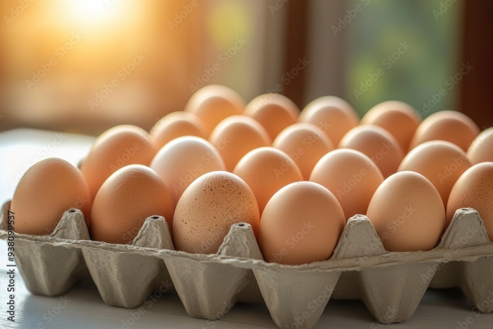 Chicken eggs neatly arranged on egg box. with sunlight in the morning. as background and wallpaper , ai Chicken eggs neatly arranged on egg box. with sunlight in the morning. as background and wallpaper , ai