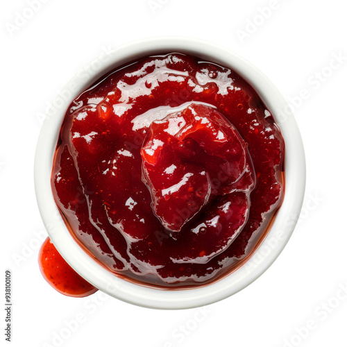 Tomato jam on bowl top view isolated white background photo