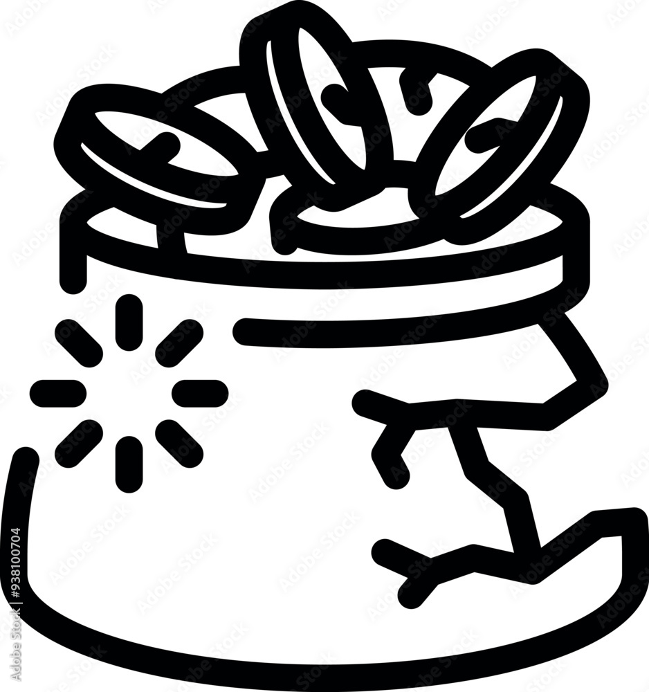 Money jar being filled up while cracked showing financial instability Money jar being filled up while cracked showing financial instability