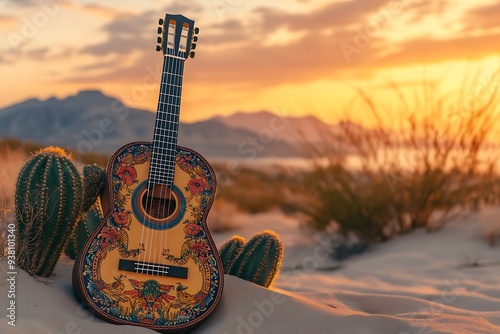 Mexican Twilight Guitar under a Painted Sky