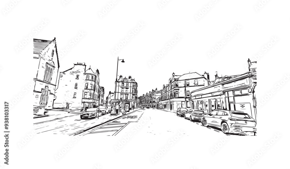 Print Building view with landmark of Stirling is the city in UK. Hand drawn sketch illustration in vector. Print Building view with landmark of Stirling is the city in UK. Hand drawn sketch illustration in vector.
