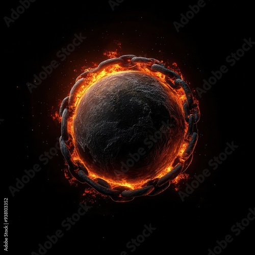 Wallpaper Mural A burning Earth wrapped in chains of fire, futuristic locks glowing in intense heat, surrounded by a holographic landscape of flames and sparks Torontodigital.ca