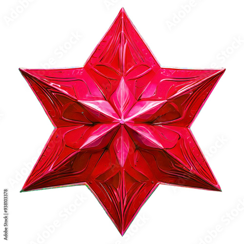 Red snowflake on transparent background.
