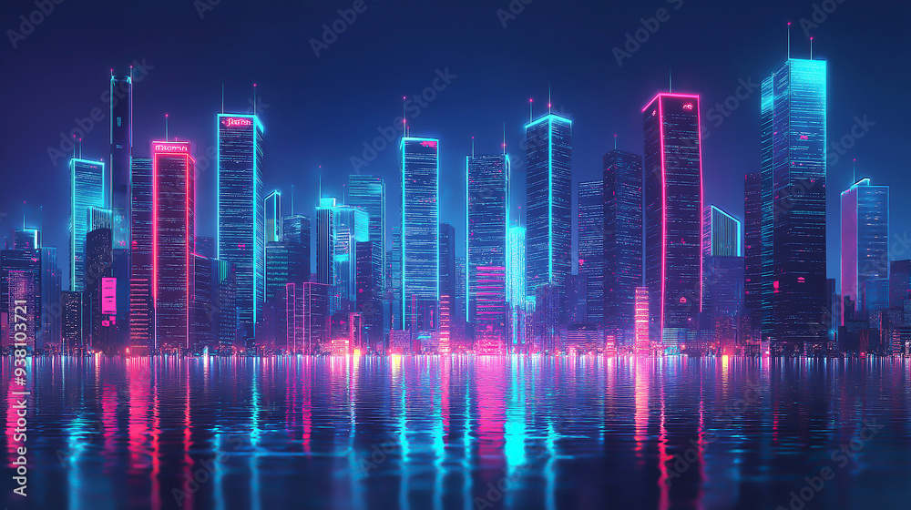 A neon-lit smart city with energy-efficient buildings and voice-controlled systems A neon-lit smart city with energy-efficient buildings and voice-controlled systems