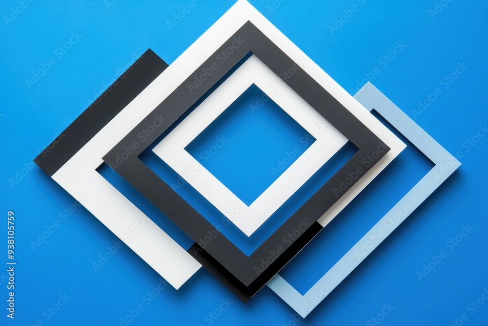 Geometric elegance with layered frames on blue background Geometric elegance with layered frames on blue background