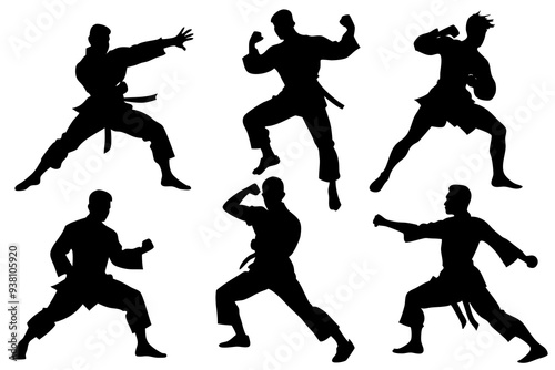 Set of 6 Martial Arts Silhouettes - Dynamic Vector Illustrations for SVG, Cricut, Clipart, and T-Shirt Graphics