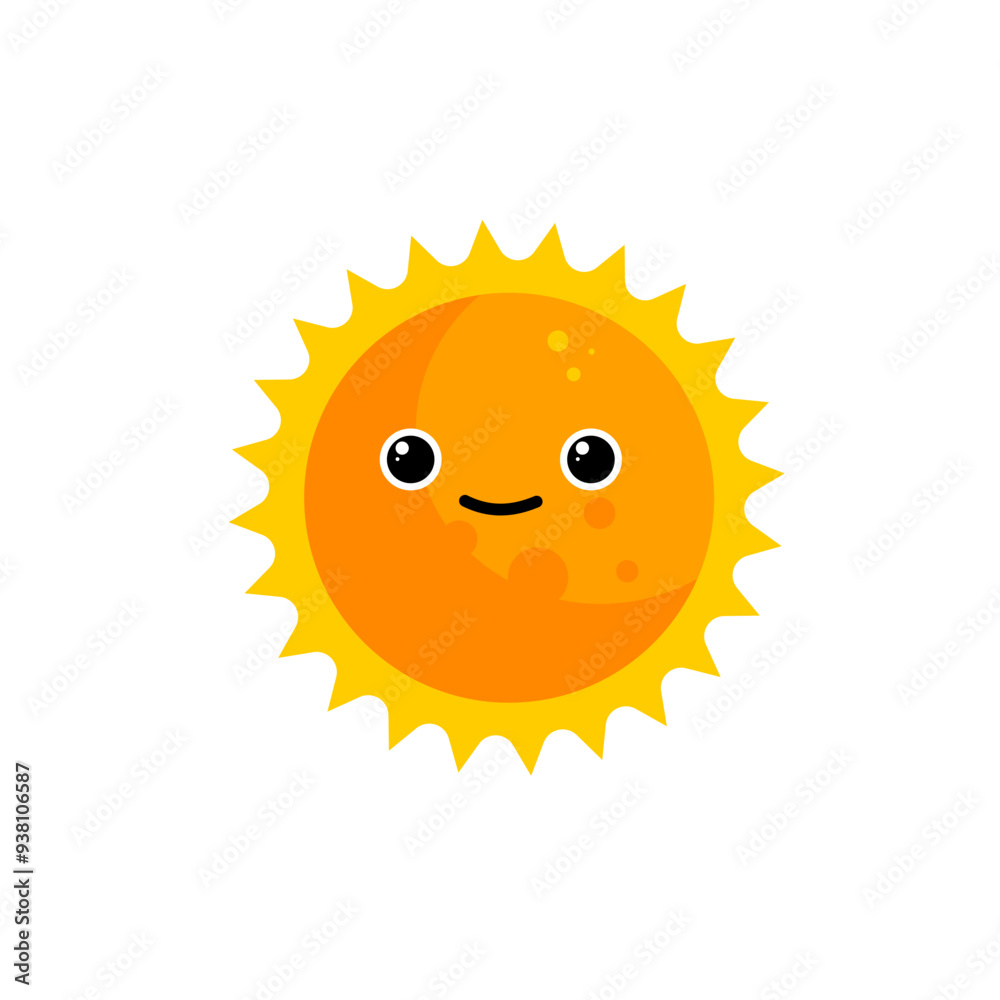 cute orange sun in kawaii style, sunshine - vector illustration