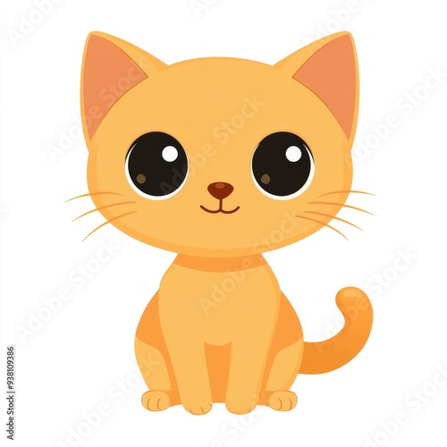 A colorful cartoon of a cheerful yellow cat sitting comfortably