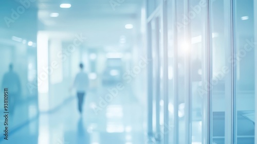 Wallpaper Mural Blurred background of a hospital interior with people walking in the corridor, a light blue color palette Torontodigital.ca