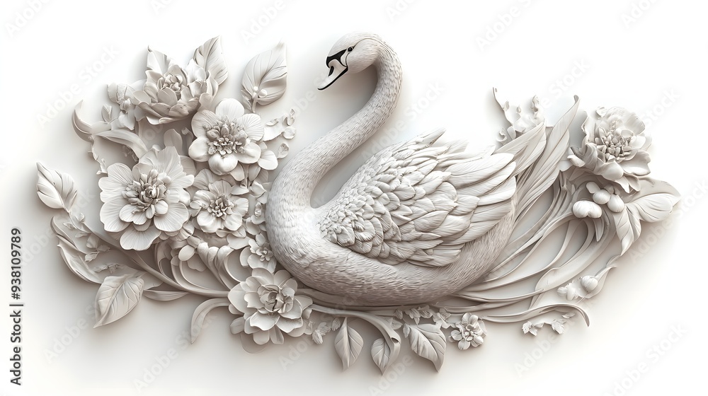 95. **A detailed 3D render of a ceramic tile art showcasing a graceful swan with elegant textures and designs, isolated on a white background 95. **A detailed 3D render of a ceramic tile art showcasing a graceful swan with elegant textures and designs, isolated on a white background