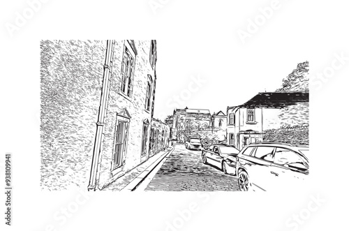 Print Building view with landmark of Stirling is the city in UK. Hand drawn sketch illustration in vector.