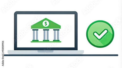 A secure online banking system showing a successful transfer of funds from one account to another with a green checkmark and increasing balance display. photo