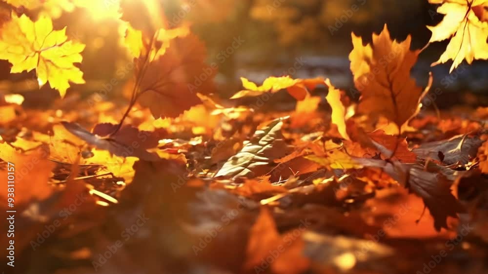 Autumn leaves on abstract bokeh fall background