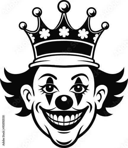 clown with crown silhouette illustration black and white