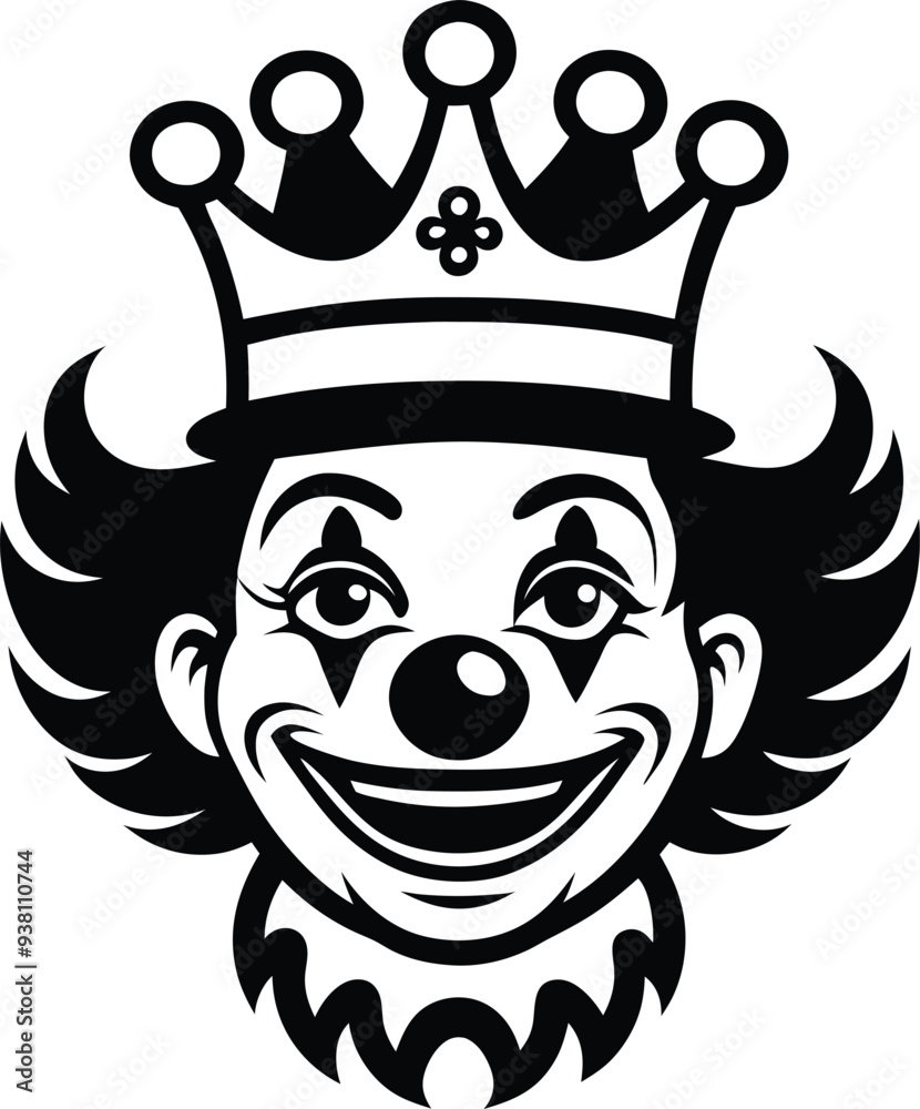 clown with crown silhouette illustration black and white clown with crown silhouette illustration black and white