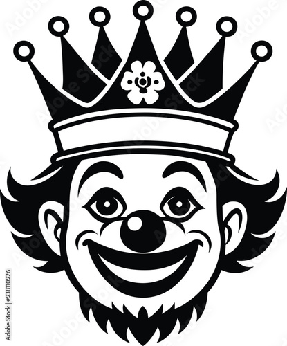 clown with crown silhouette illustration black and white