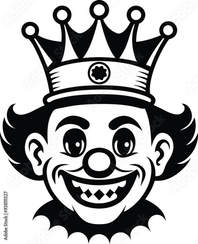 clown with crown silhouette illustration black and white