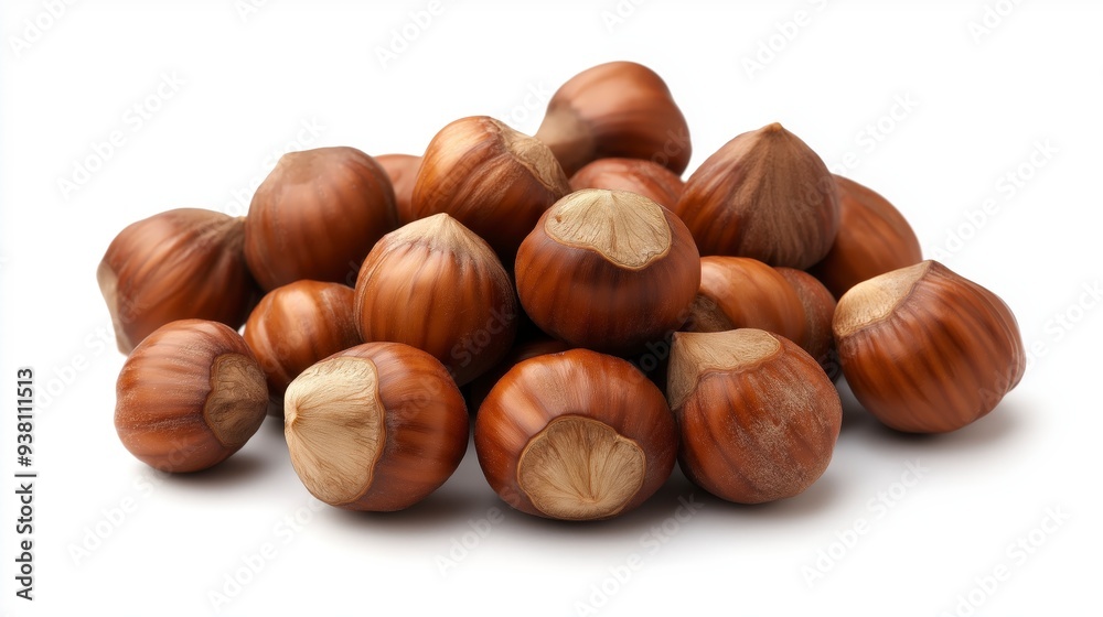 A pile of hazelnuts isolated on a white background. A pile of hazelnuts isolated on a white background.