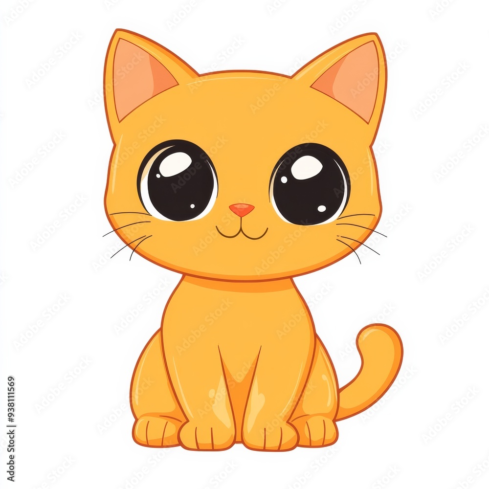 A colorful cartoon of a cheerful yellow cat sitting comfortably A colorful cartoon of a cheerful yellow cat sitting comfortably