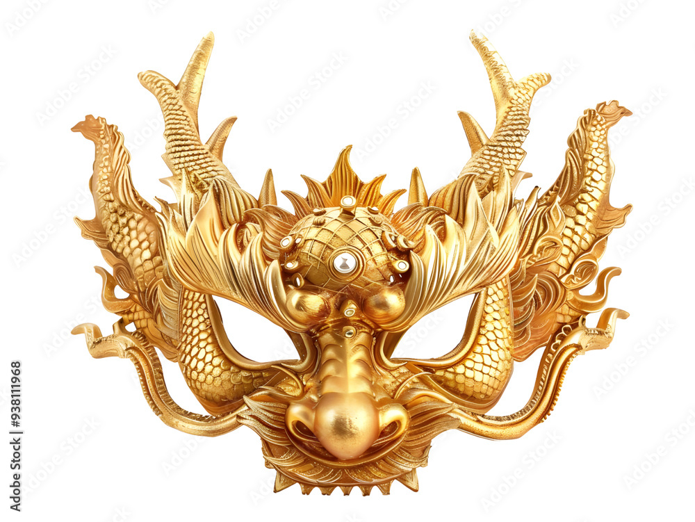 Gold Dragon Mask with Gold Crown on Transparent Background Gold Dragon Mask with Gold Crown on Transparent Background