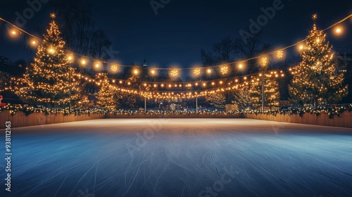 Ice skating rink with Christmas lights photo