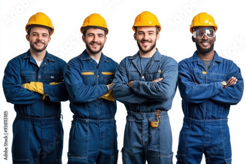 Group of Workers in Uniforms and Hard Hats