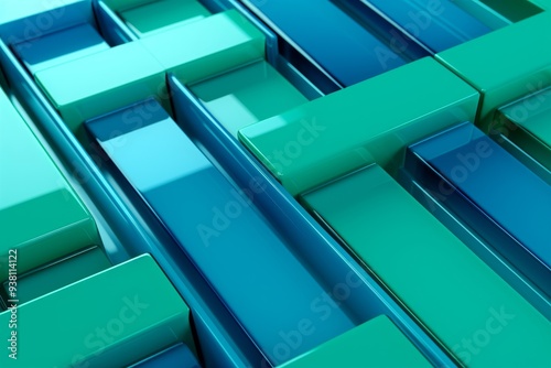Abstract Geometric Shapes - Blue and Green 3D Render