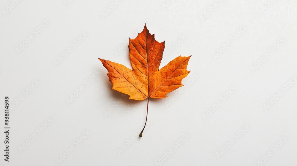 A minimalist flat lay of a single autumn leaf on a white background. The clean, elegant look features muted, earthy tones. A minimalist flat lay of a single autumn leaf on a white background. The clean, elegant look features muted, earthy tones.
