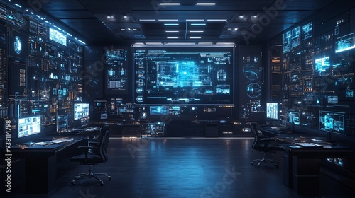 Wallpaper Mural A bustling open-concept office where architects and engineers interact with 3D holograms at their desks representing cutting-edge technology in the workplace Stock Photo with copy space Torontodigital.ca