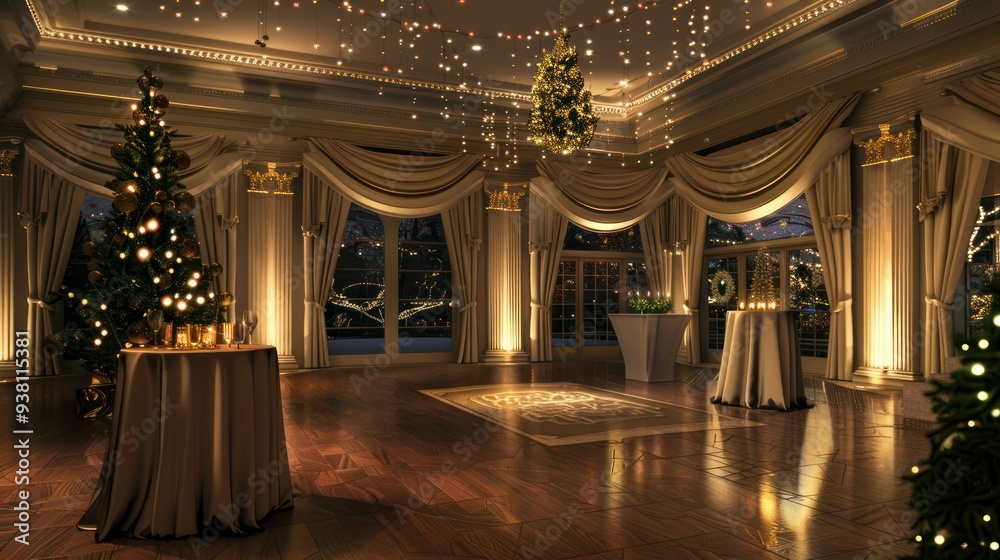 Fototapeta premium Illustration of a glamorous holiday party venue with elegant decor. 