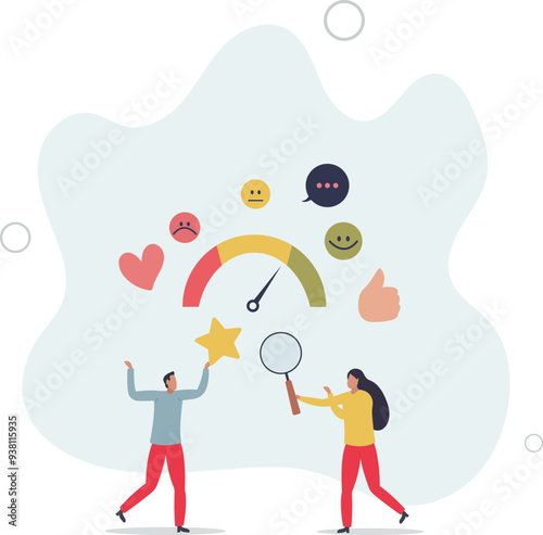 brand reputation or positive review, social voice, rating or opinion report, reaction or survey concept.flat design with people.