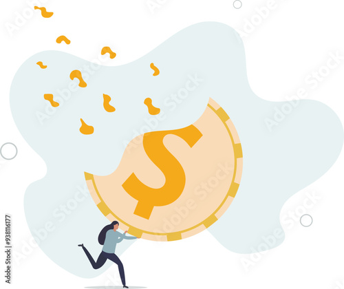 losing money from investment or economic recession, inflation or asset decline concept.flat design with people.