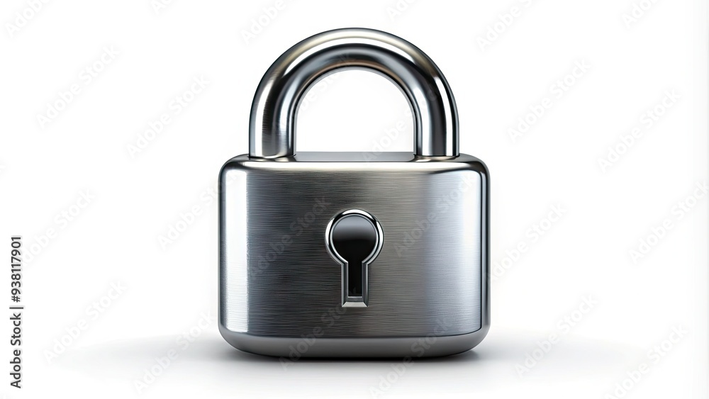 A silver padlock icon with a bold, modern design, symbolizing security, protection, and privacy, isolated on a white background with a subtle shadow. A silver padlock icon with a bold, modern design, symbolizing security, protection, and privacy, isolated on a white background with a subtle shadow.
