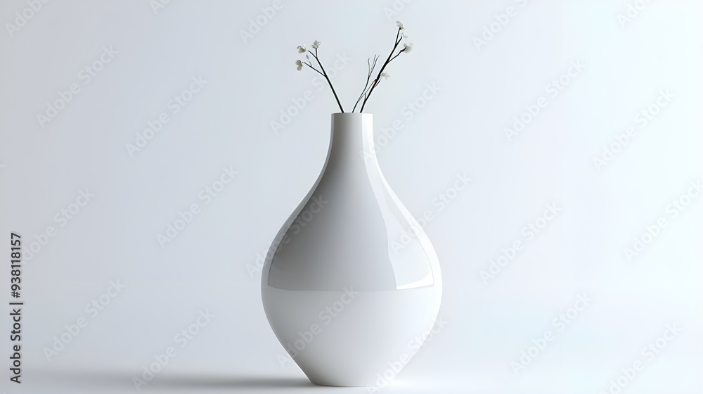 On a white background a minimalist, modern white ceramic vase with a glossy finish. On a white background a minimalist, modern white ceramic vase with a glossy finish.