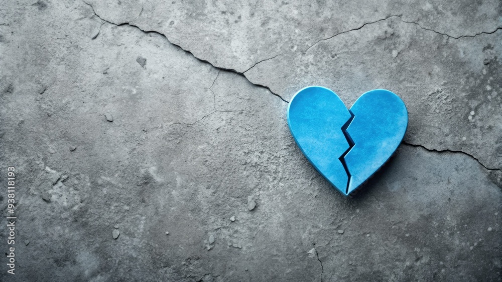 A simple, blue, broken heart icon lies on a grey concrete floor, surrounded by faint cracks, symbolizing the emotional pain and sadness of depression. A simple, blue, broken heart icon lies on a grey concrete floor, surrounded by faint cracks, symbolizing the emotional pain and sadness of depression.