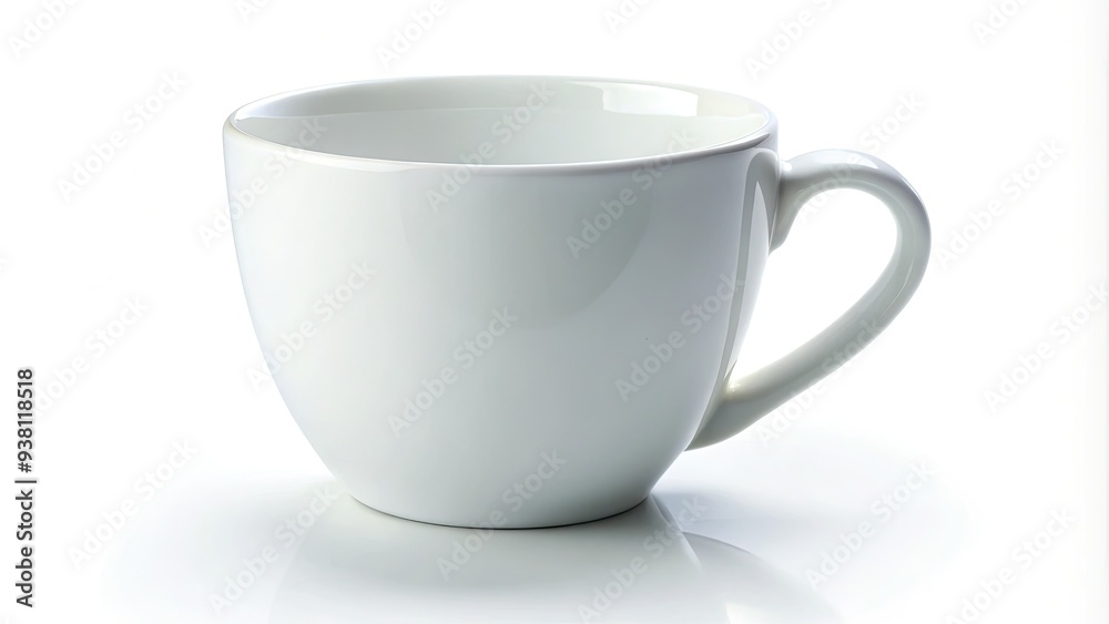A simple, white, ceramic cup isolated on a pure white background, with a delicate handle and subtle shading, evoking a sense of cleanliness and simplicity. A simple, white, ceramic cup isolated on a pure white background, with a delicate handle and subtle shading, evoking a sense of cleanliness and simplicity.
