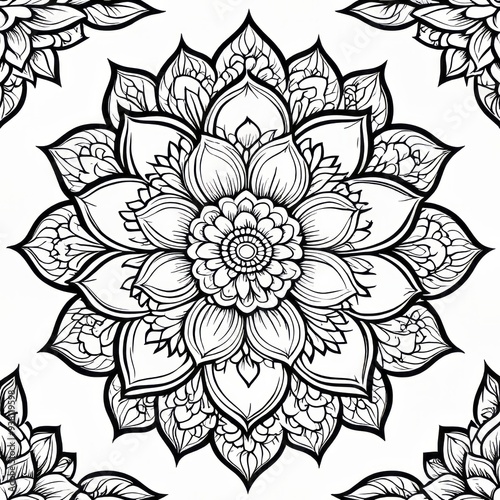 Gorgeous rangoli floral design for Onam, an oriental Indian style adornment for print cards, papers, textiles, and mandala illustrations depicting yoga and meditation.