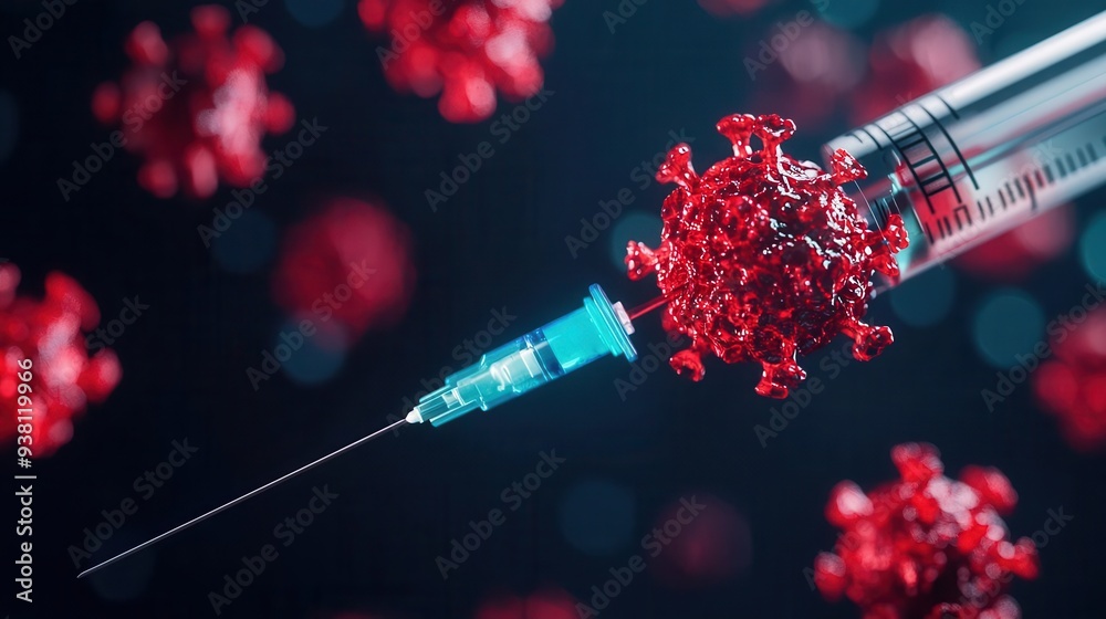 Vaccine injection for monkeypox prevention, close-up, 3D illustration Vaccine injection for monkeypox prevention, close-up, 3D illustration