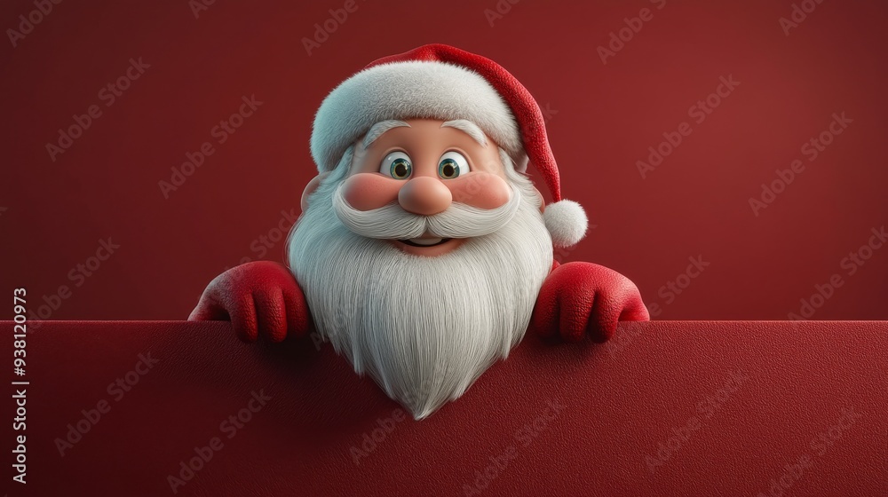 Santa Claus Peeks Out From a Festive Red Background Santa Claus Peeks Out From a Festive Red Background