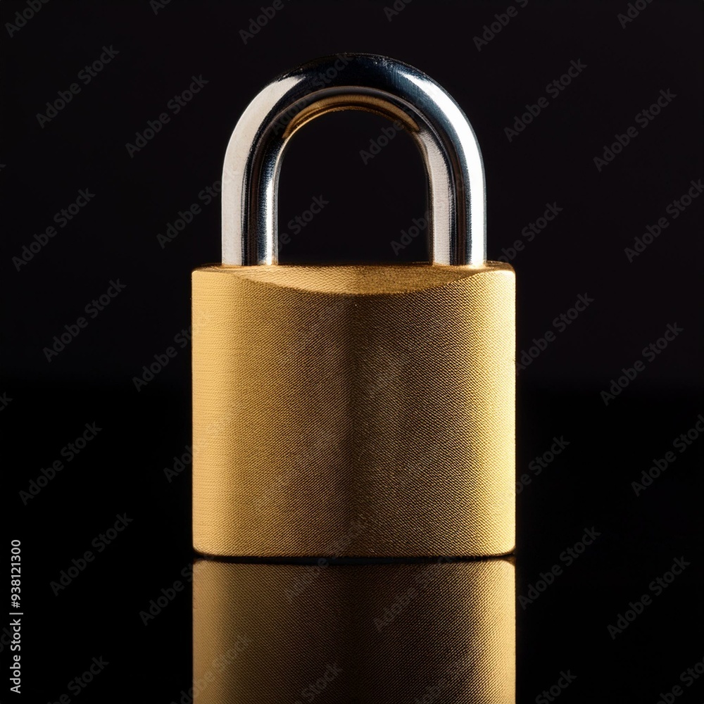 A golden lock is on a black background