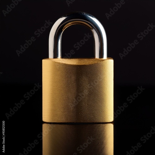 A golden lock is on a black background