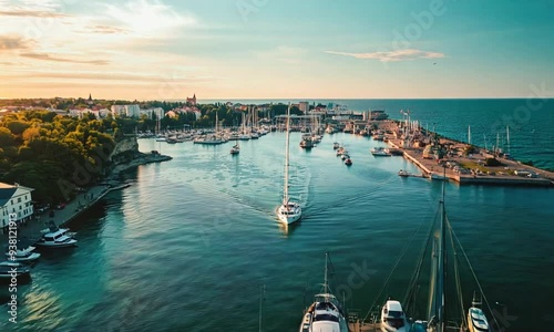 Aerial View of a Sailboat Entering a Harbor