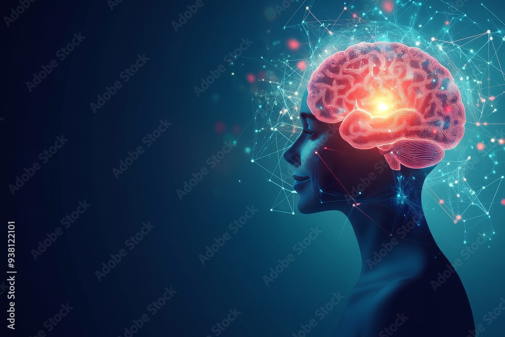 Profile of a Man with a Glowing Brain Surrounded by Abstract Neural Connections Representing Advanced Cognitive Processes and the Power of Thought in a Futuristic Context Profile of a Man with a Glowing Brain Surrounded by Abstract Neural Connections Representing Advanced Cognitive Processes and the Power of Thought in a Futuristic Context